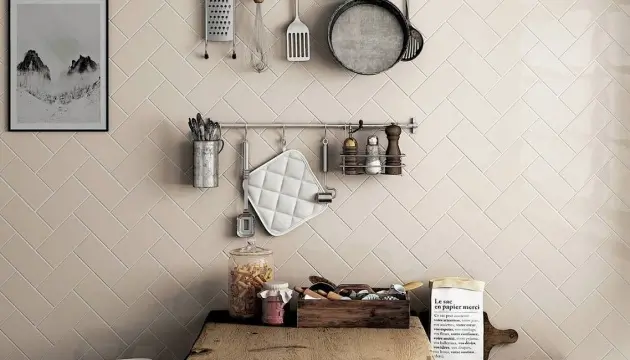Mid shot of kitchen counter and utensils